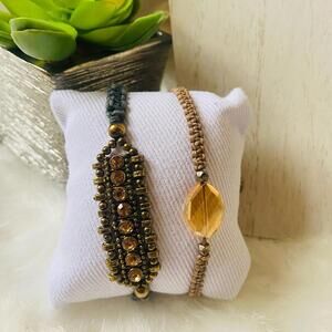 Set of Two Beaded and Macrame Bracelets